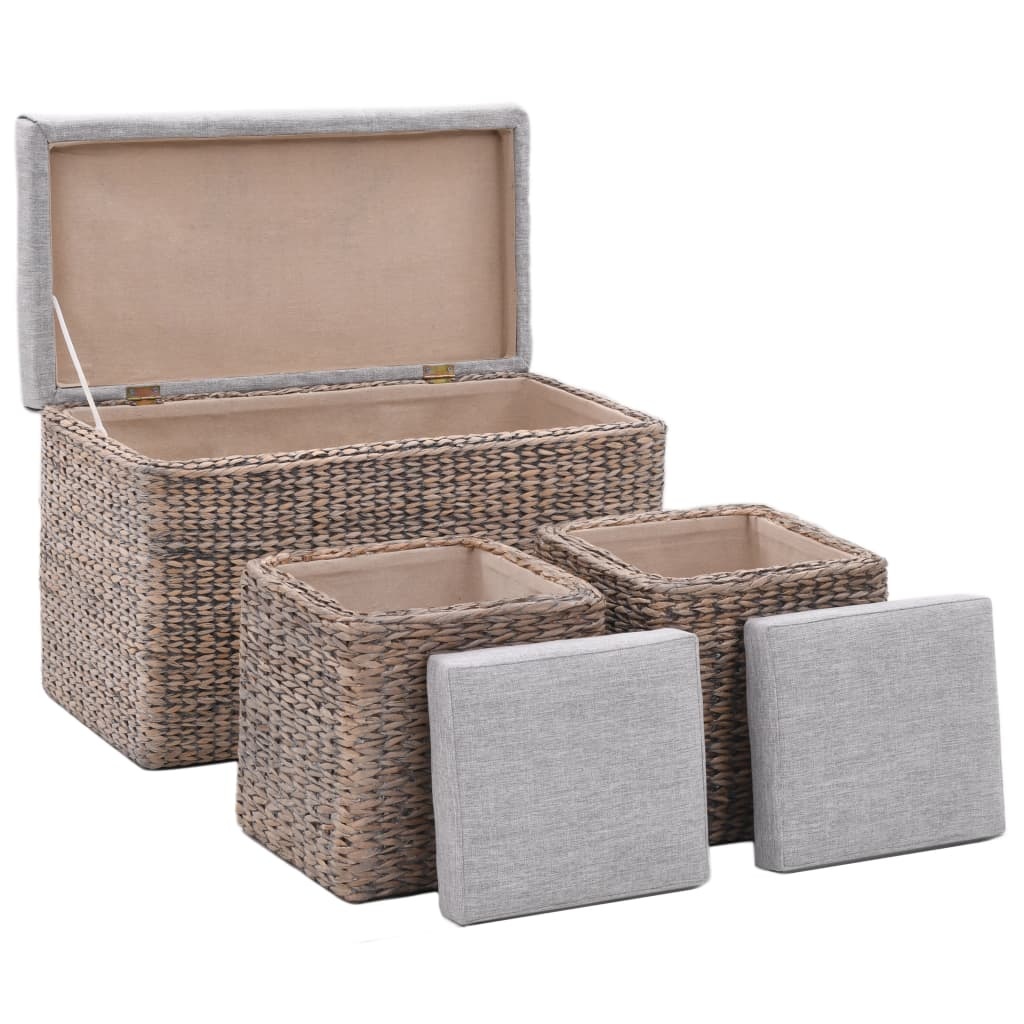 VidaXL Bankje met 2 poefs zeegras grijs