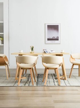 VidaXL Eetkamerstoelen 6 st gebogen hout en kunstleer crème