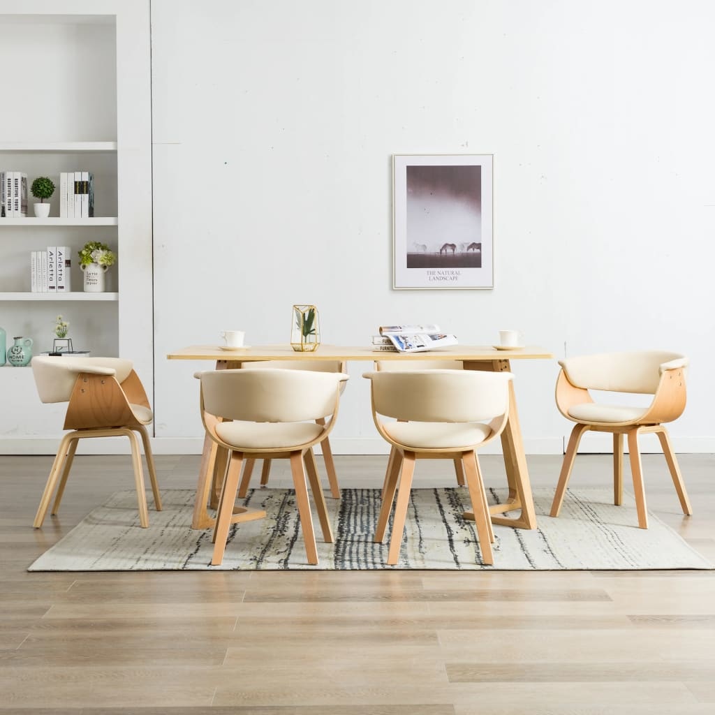 VidaXL Eetkamerstoelen 6 st gebogen hout en kunstleer crème