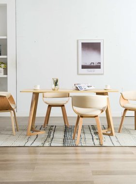 vidaXL Eetkamerstoelen 4 st gebogen hout en kunstleer crème