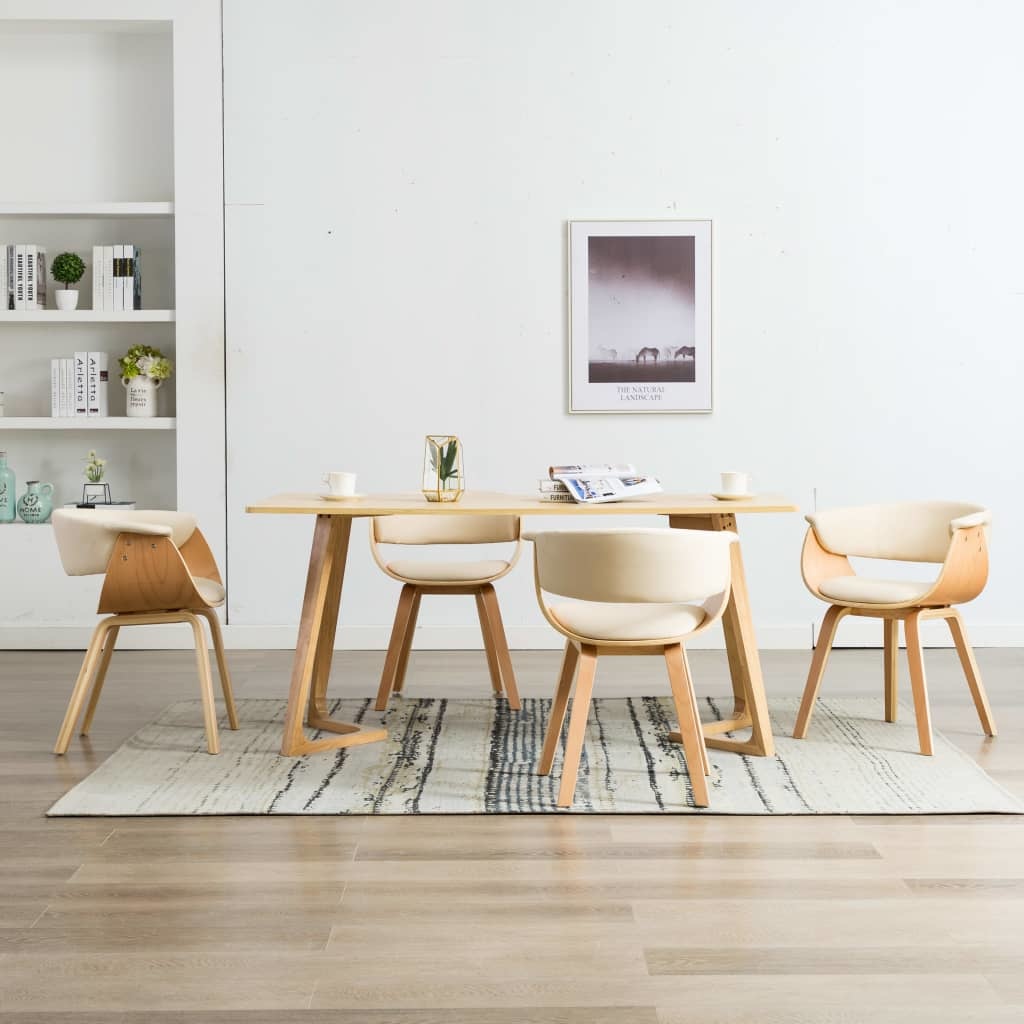 VidaXL Eetkamerstoelen 4 st gebogen hout en kunstleer crème