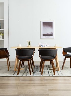 VidaXL Eetkamerstoelen 6 st gebogen hout en stof grijs