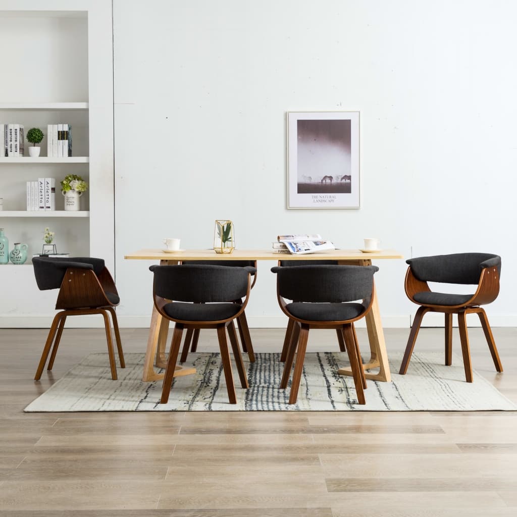 VidaXL Eetkamerstoelen 6 st gebogen hout en stof grijs