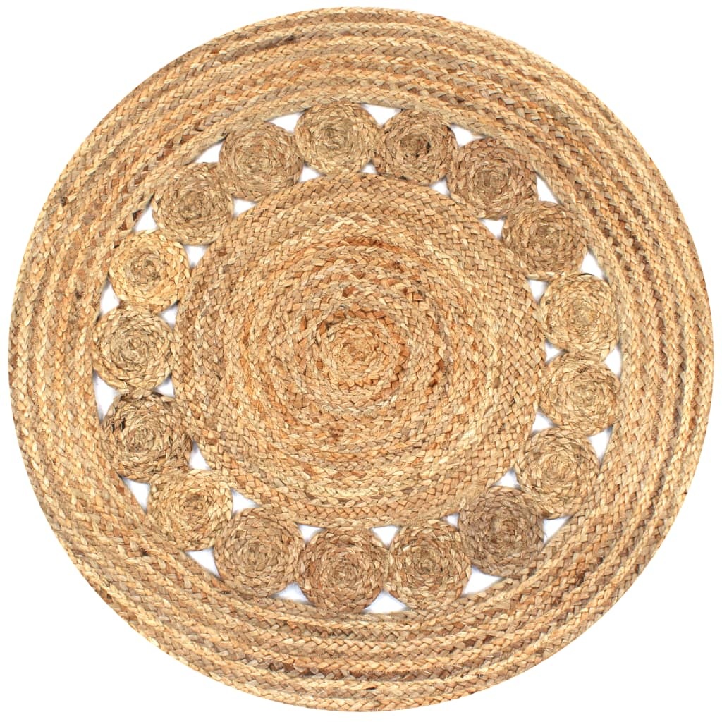 VidaXL Tapijt met ontwerp rond 90 cm gevlochten jute