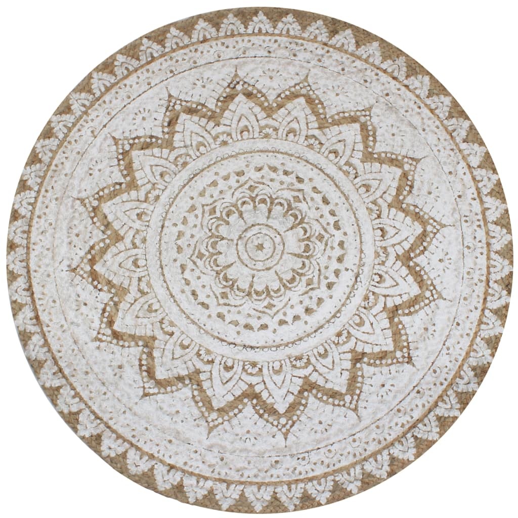 VidaXL Tapijt met print rond 150 cm gevlochten jute