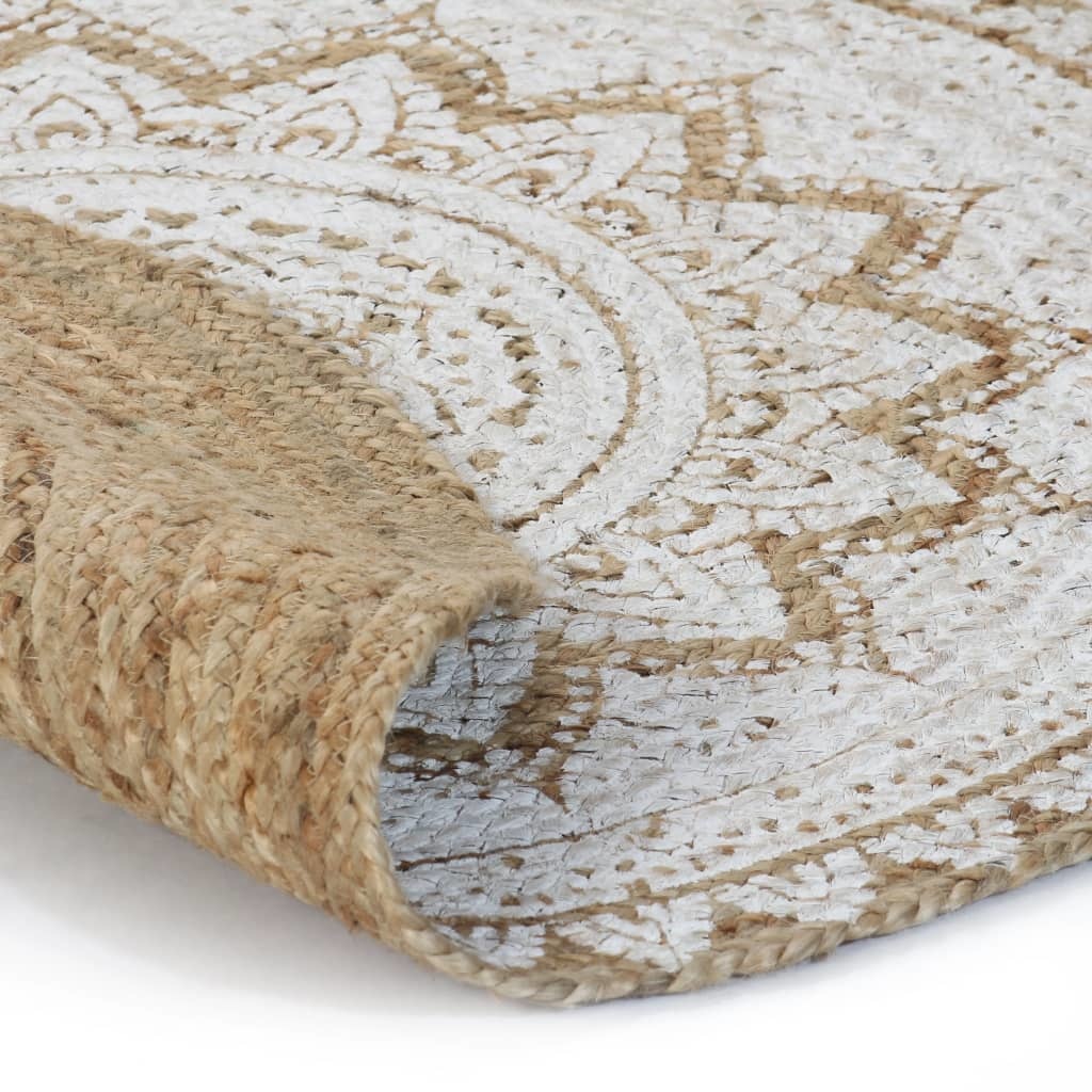 VidaXL Tapijt met print rond 150 cm gevlochten jute