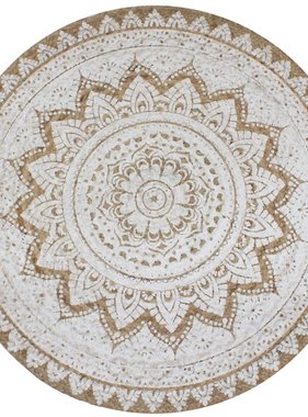 VidaXL Tapijt met print rond 90 cm gevlochten jute