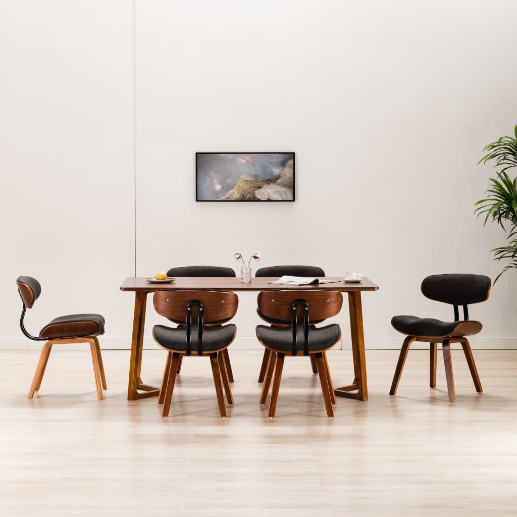 VidaXL Eetkamerstoelen 6 st gebogen hout en stof grijs