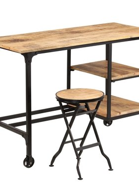 VidaXL Bureau met inklapbaar krukje 115x50x76 cm massief mangohout
