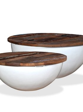 vidaXL 2-delige Salontafelset komvormig massief gerecycled hout wit