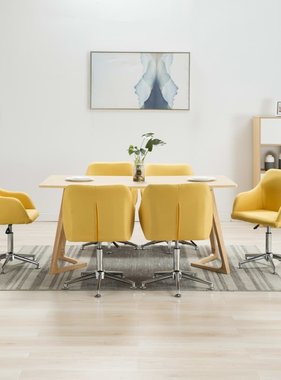 VidaXL Eetkamerstoelen draaibaar 6 st stof geel