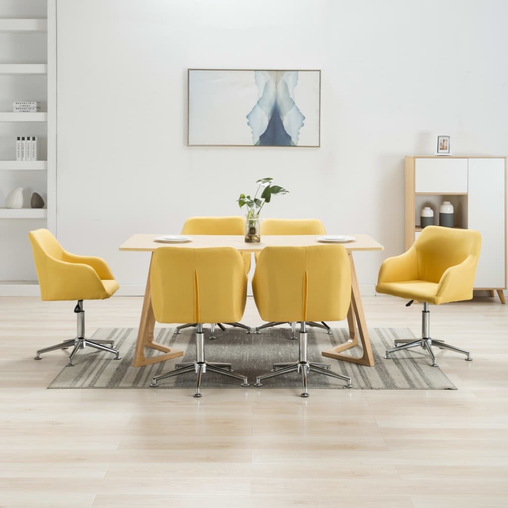 VidaXL Eetkamerstoelen draaibaar 6 st stof geel