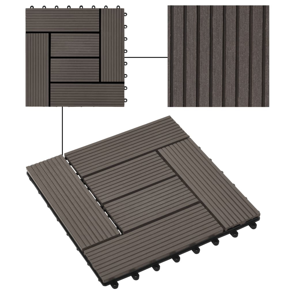 VidaXL 22 st Terrastegels 30x30 cm 2 m² HKC donkerbruin