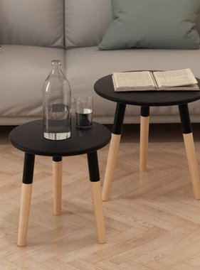 VidaXL 2-delige Bijzettafelset massief grenenhout zwart