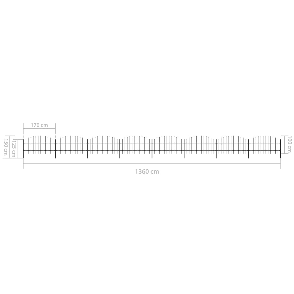 VidaXL Tuinhek met speren bovenkant (0,75-1)x13,6 m staal zwart