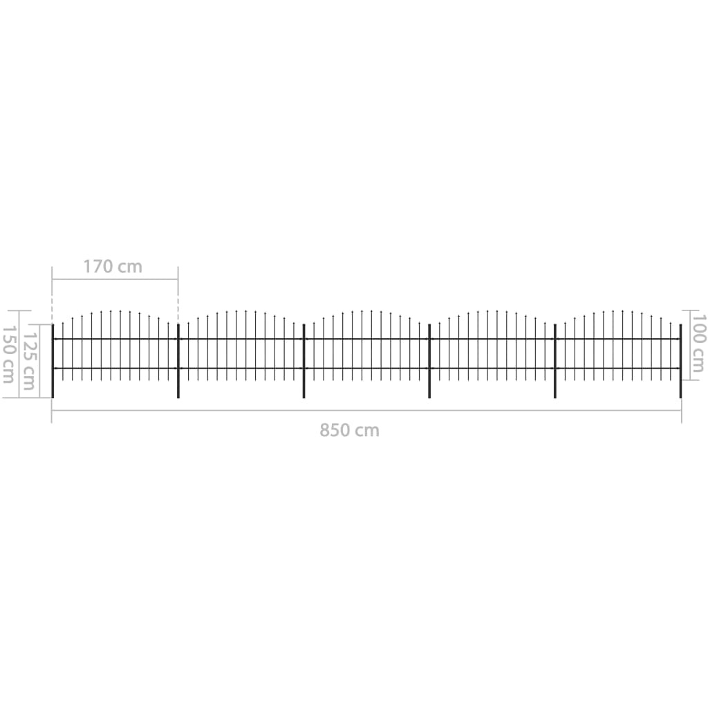 VidaXL Tuinhek met speren bovenkant (0,75-1)x8,5 m staal zwart