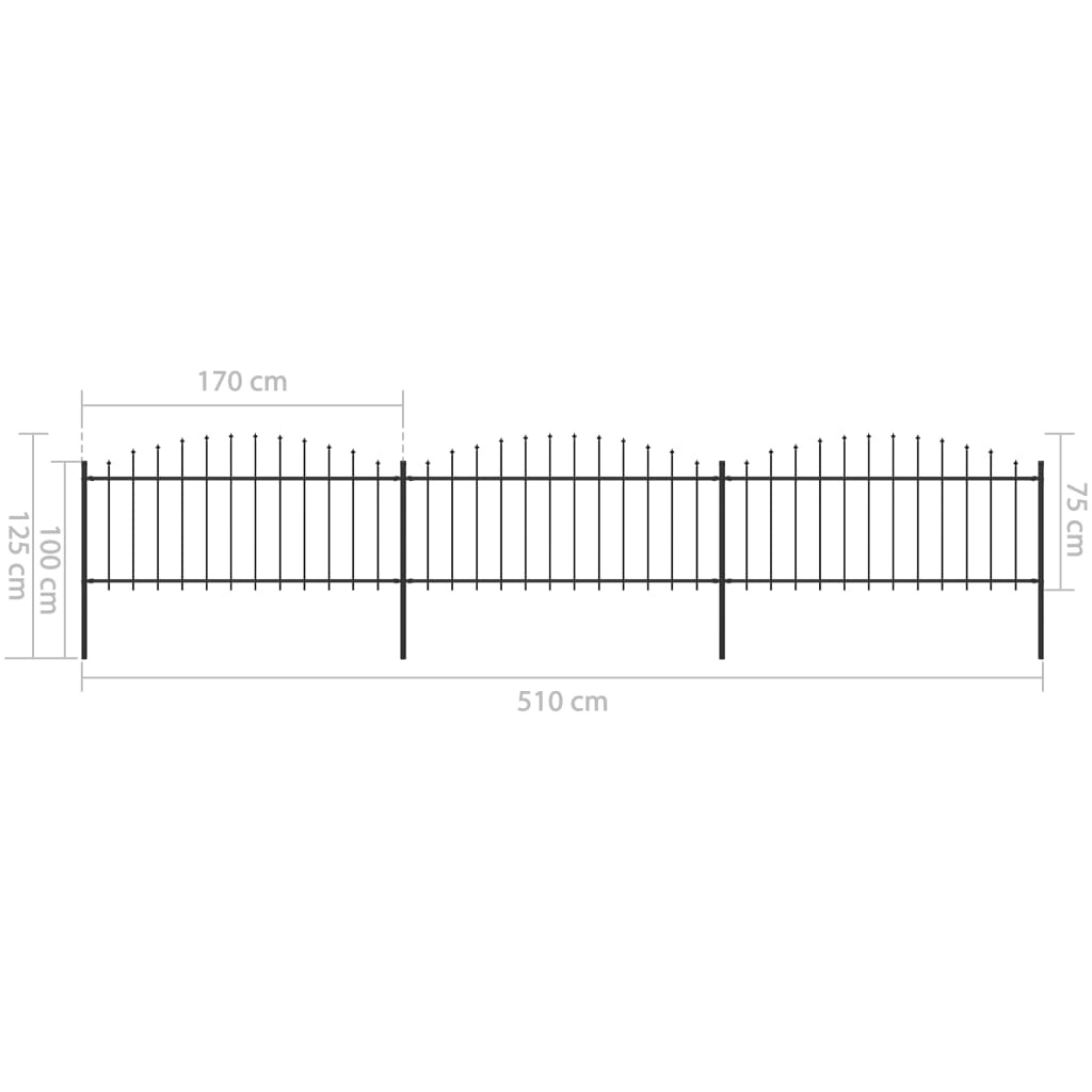 VidaXL Tuinhek met speren bovenkant (0,5-0,75)x5,1 m staal zwart