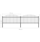 VidaXL Tuinhek met speren bovenkant (0,5-0,75)x3,4 m staal zwart