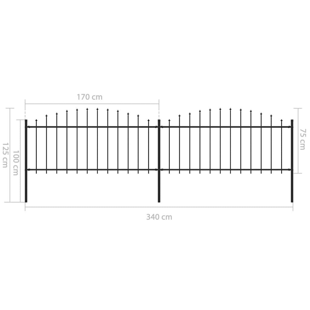 VidaXL Tuinhek met speren bovenkant (0,5-0,75)x3,4 m staal zwart