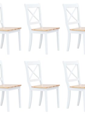 VidaXL Eetkamerstoelen 6 st massief rubberwood wit en lichthoutkleurig