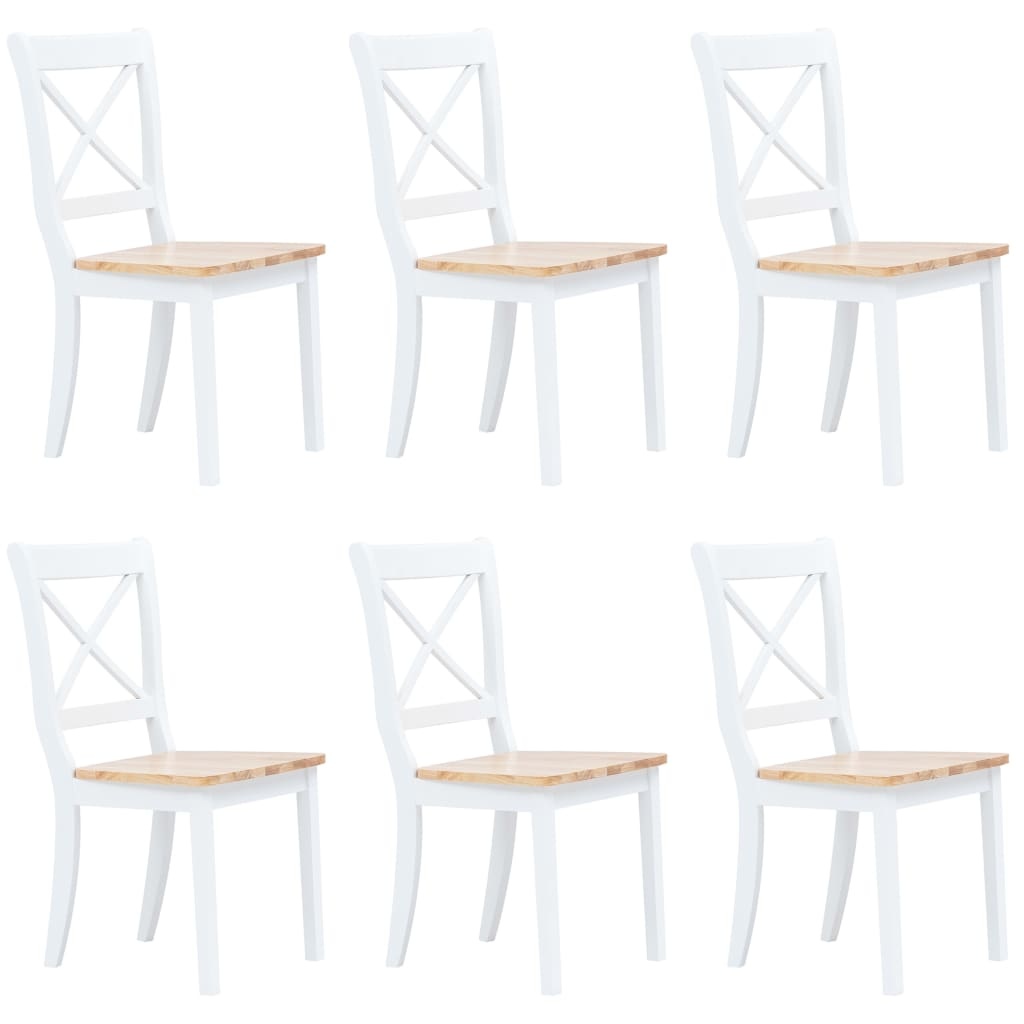 VidaXL Eetkamerstoelen 6 st massief rubberwood wit en lichthoutkleurig