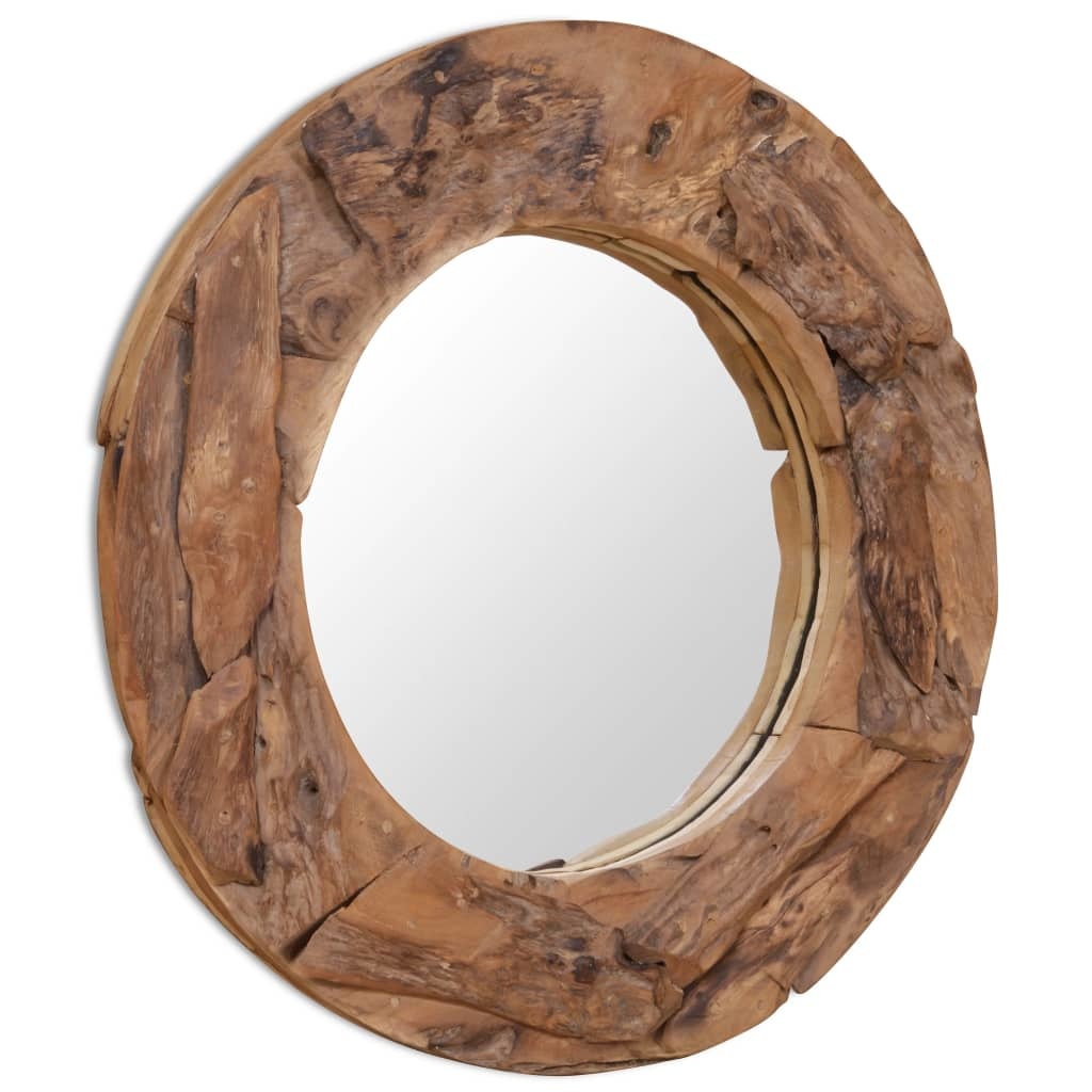 vidaXL Decoratieve spiegel rond 80 cm teakhout