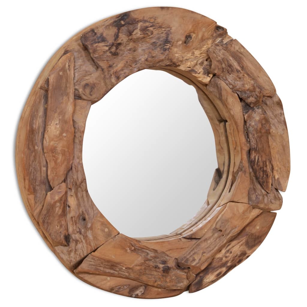 vidaXL Decoratieve spiegel rond 60 cm teakhout