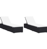 VidaXL Ligbedden met kussens 2 st poly rattan zwart