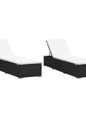 VidaXL Ligbedden met kussens 2 st poly rattan zwart