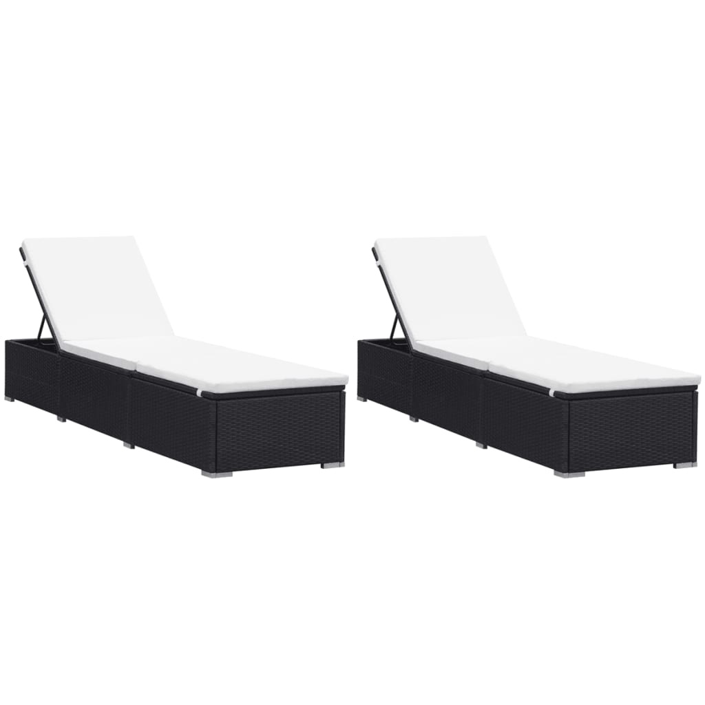 VidaXL Ligbedden met kussens 2 st poly rattan zwart