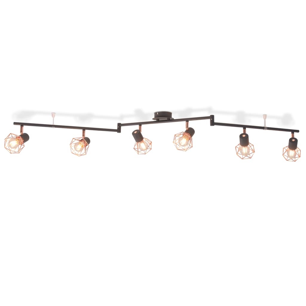 vidaXL Plafondlamp met 6 spotlights E14 zwart en koper