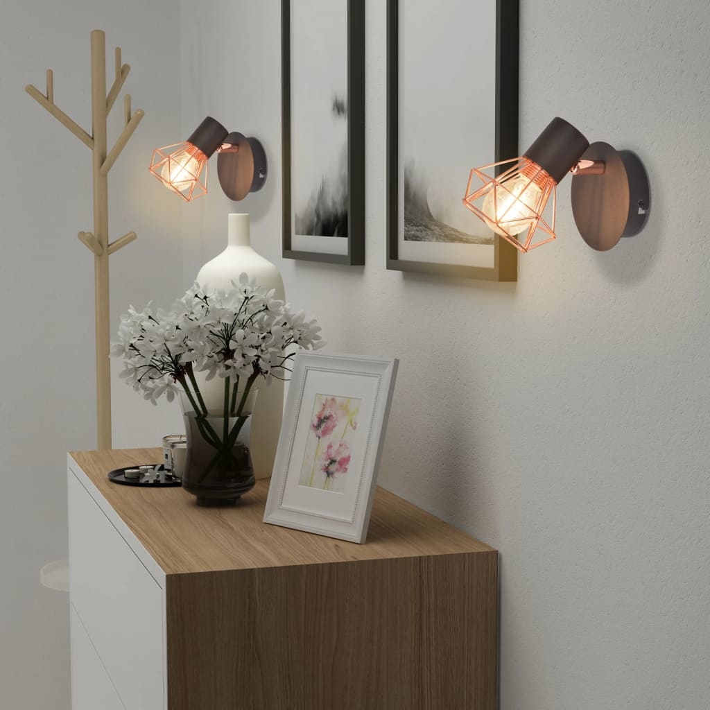 vidaXL Wandlamp E14 zwart en koper 2 st