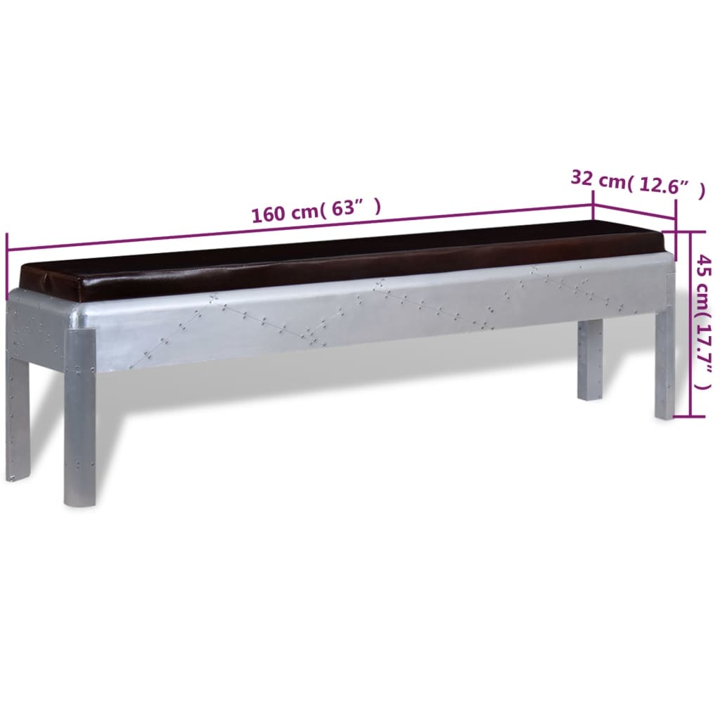 VidaXL Aviator bankje echt leer 160x32x45 cm