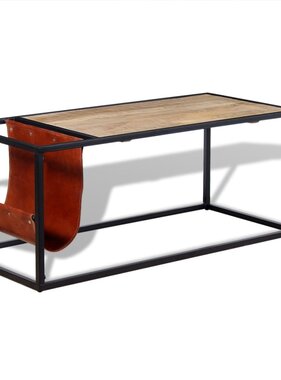 VidaXL Salontafel met echt lederen tijdschriftenhouder 110x50x45 cm
