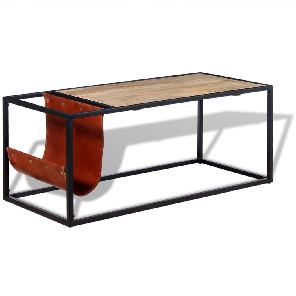 vidaXL Salontafel met echt lederen tijdschriftenhouder 110x50x45 cm