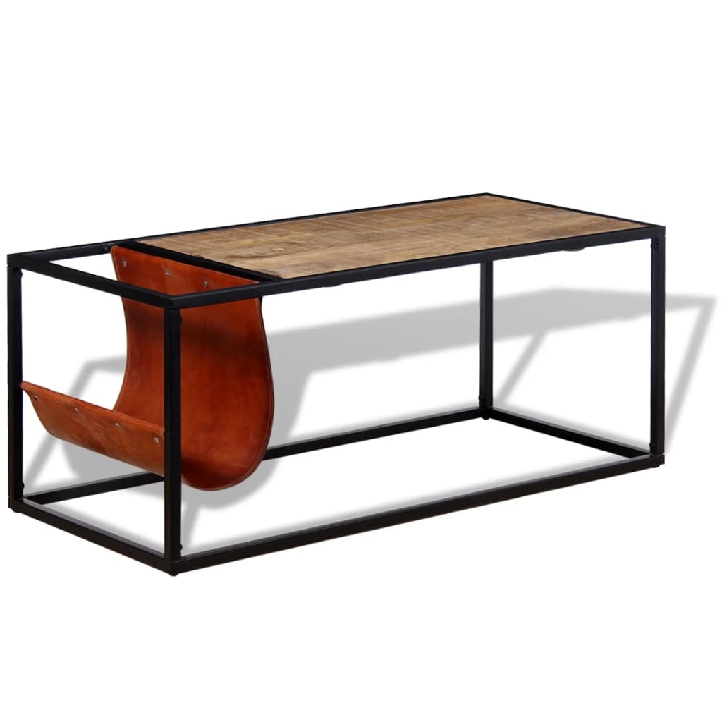 VidaXL Salontafel met echt lederen tijdschriftenhouder 110x50x45 cm