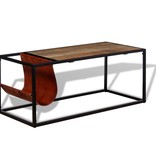 vidaXL Salontafel met echt lederen tijdschriftenhouder 110x50x45 cm