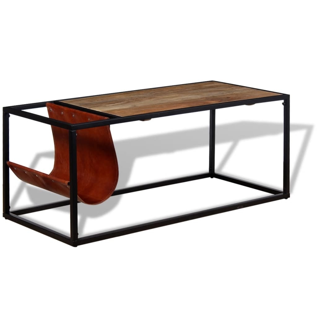 VidaXL Salontafel met echt lederen tijdschriftenhouder 110x50x45 cm