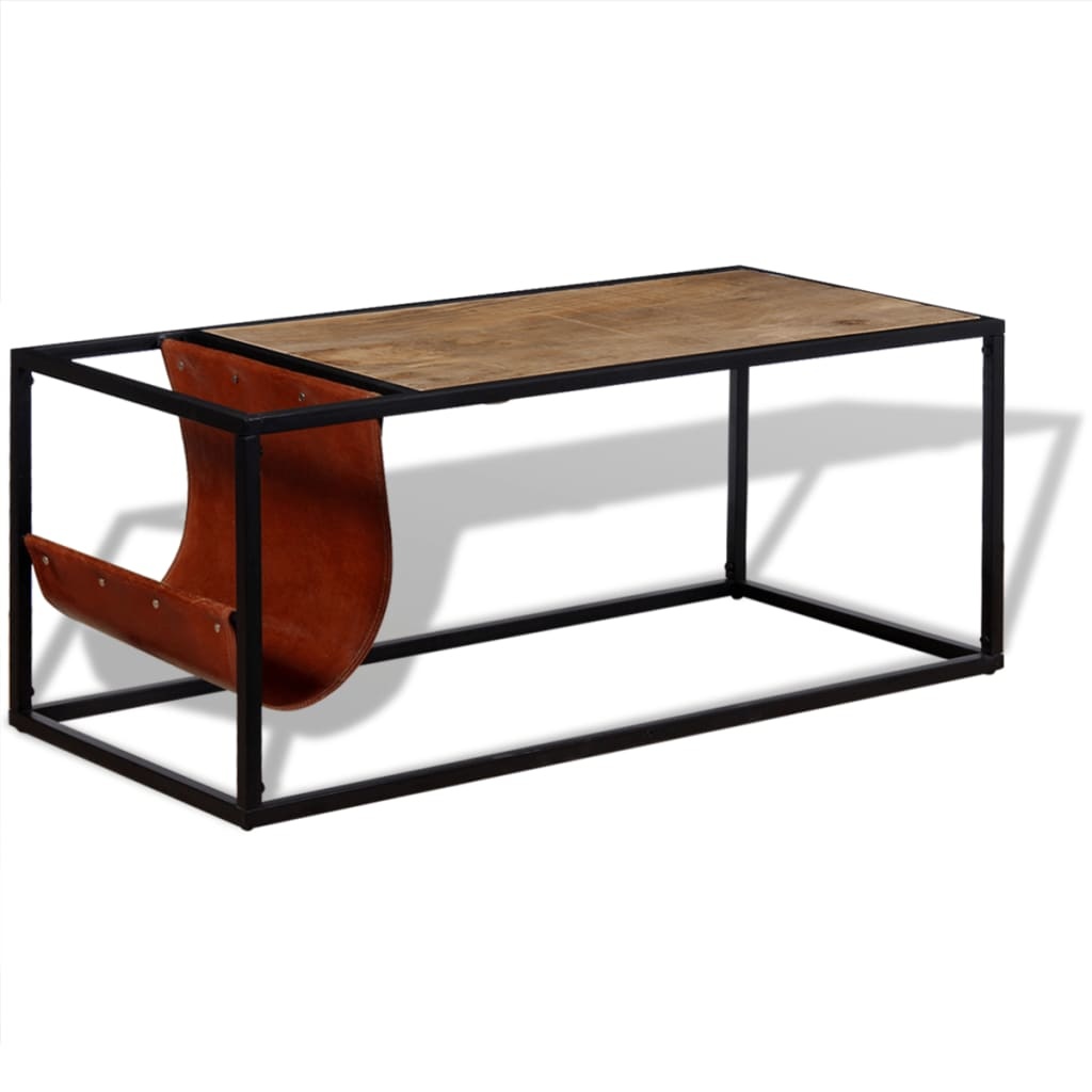 VidaXL Salontafel met echt lederen tijdschriftenhouder 110x50x45 cm