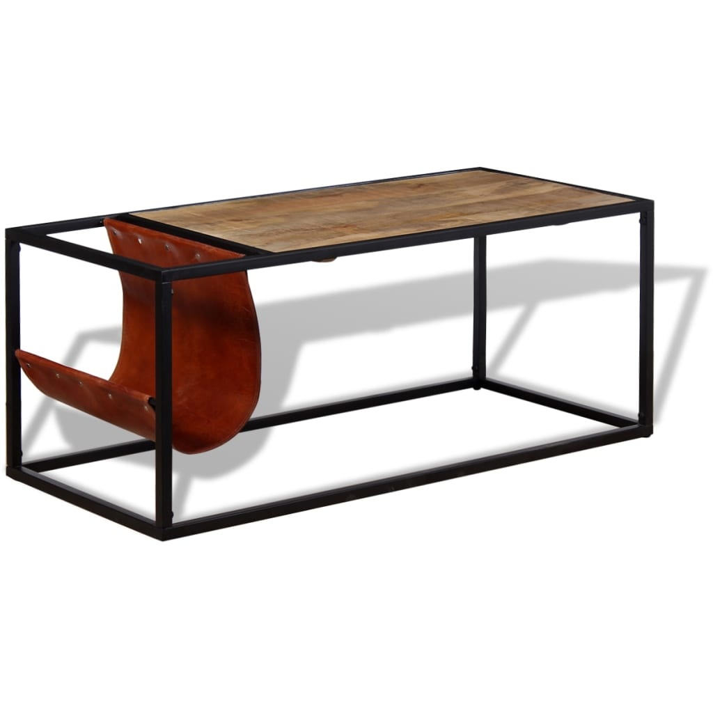VidaXL Salontafel met echt lederen tijdschriftenhouder 110x50x45 cm