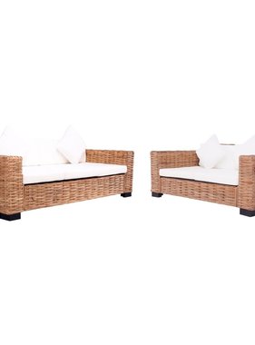 VidaXL 2-delig Tuinbankstel met kussens natuurlijk rattan