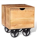 VidaXL Bijzettafel met lade en wieltjes 40x40x45 cm mangohout