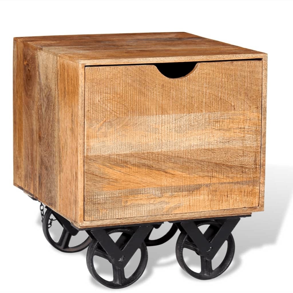 VidaXL Bijzettafel met lade en wieltjes 40x40x45 cm mangohout