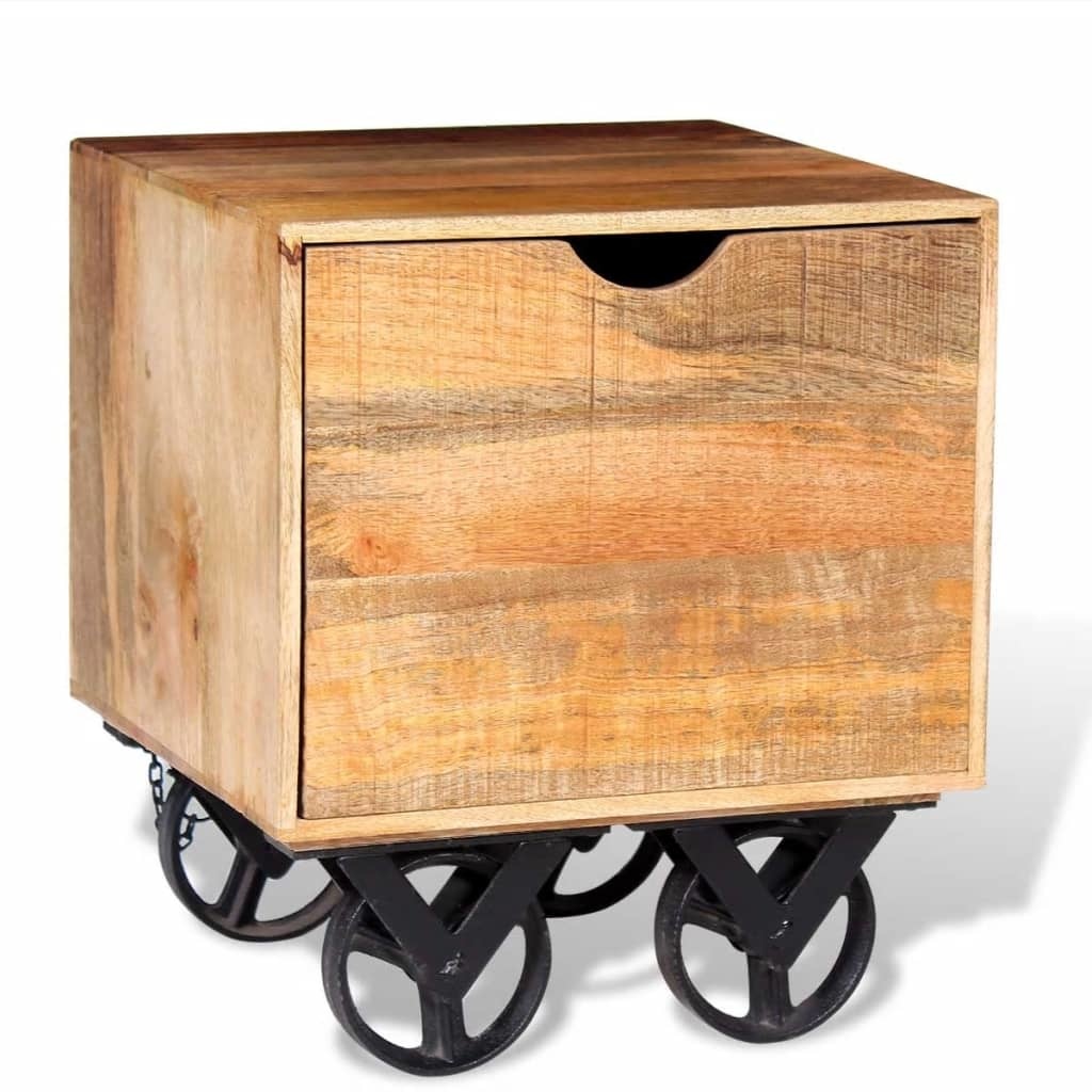 VidaXL Bijzettafel met lade en wieltjes 40x40x45 cm mangohout