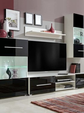 vidaXL Muurvitrine tv-meubel met LED-verlichting zwart 5-delig