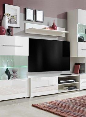 VidaXL Muurvitrine tv-meubel met LED-verlichting wit 5-delig