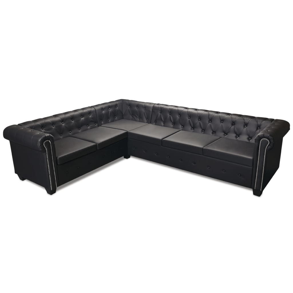 vidaXL Chesterfield hoekbank 6-zits kunstleer zwart