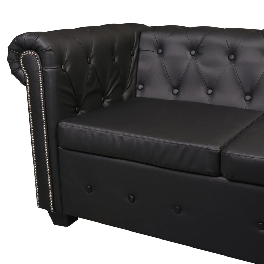 vidaXL Chesterfield hoekbank 6-zits kunstleer zwart