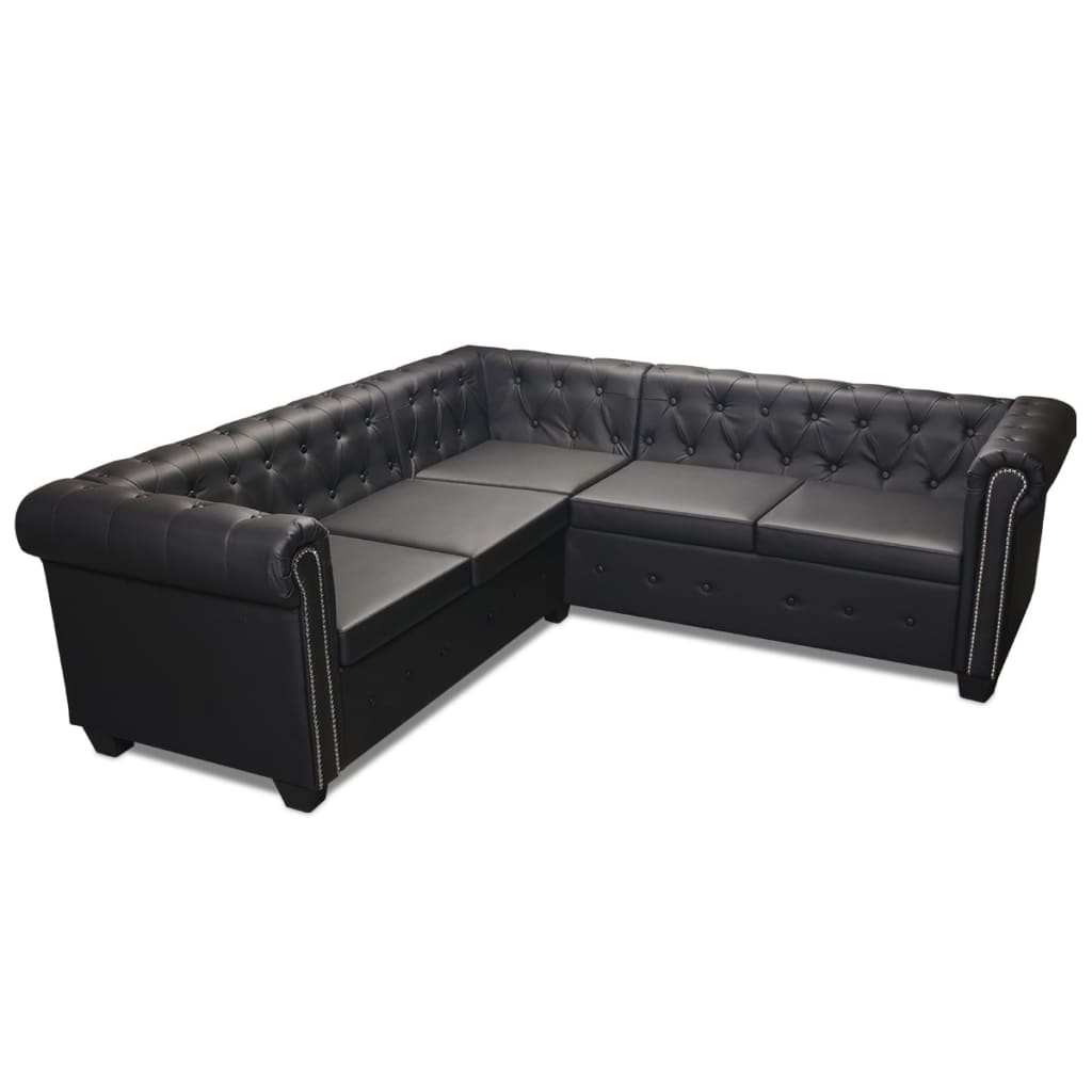 vidaXL Chesterfield 5-zitsbank kunstleer zwart