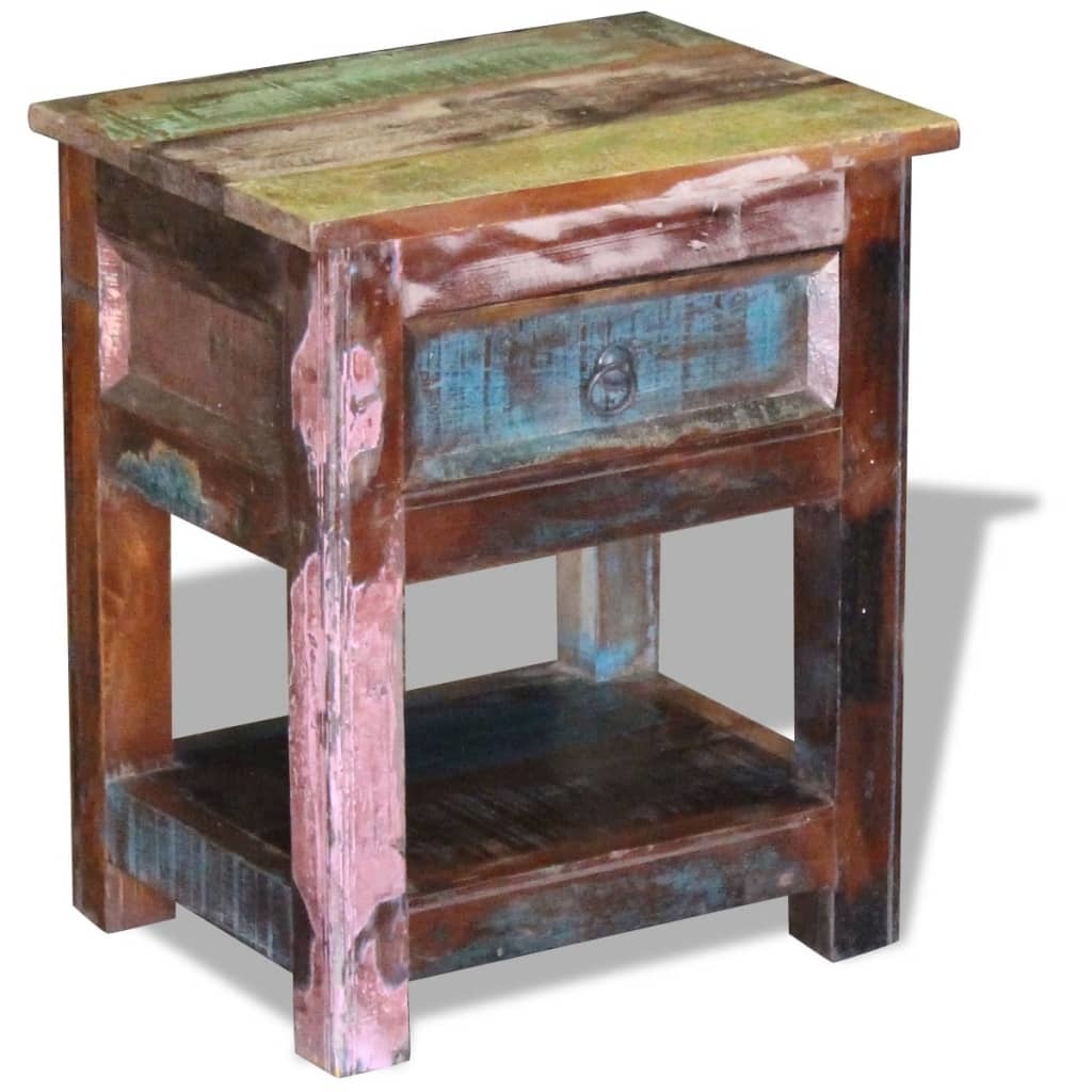 VidaXL Bijzettafel met lade 43x33x51 cm massief gerecycled hout